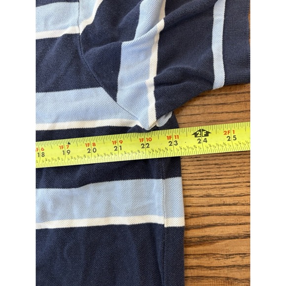 Vintage Polo Ralph Lauren Men's Large Navy/Baby Blue Striped Cotton Polo Shirt‎ - Picture 4 of 5